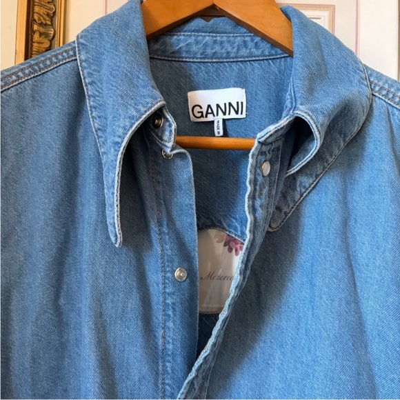 Ganni Blue Denim Shirt Dress with Back Cutouts - Picture 11 of 15